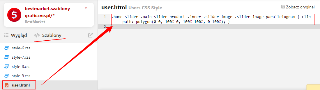 Dodanie kodu do pliku user.html