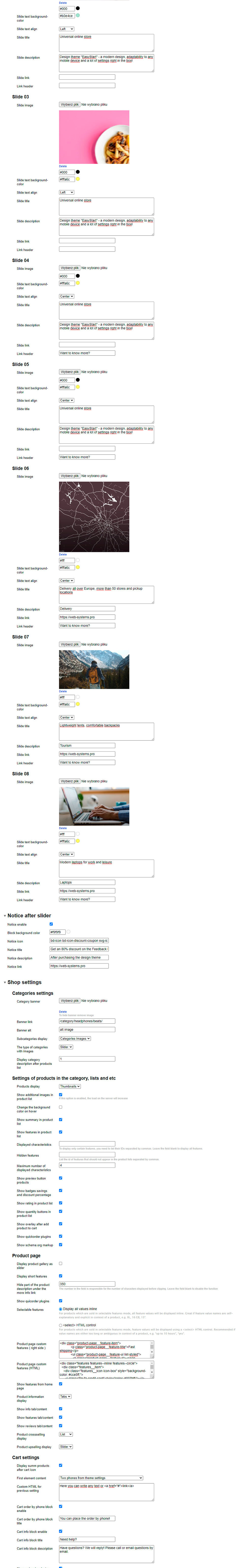 Zrzut 2 ekranu ustawień 'EasyStart'