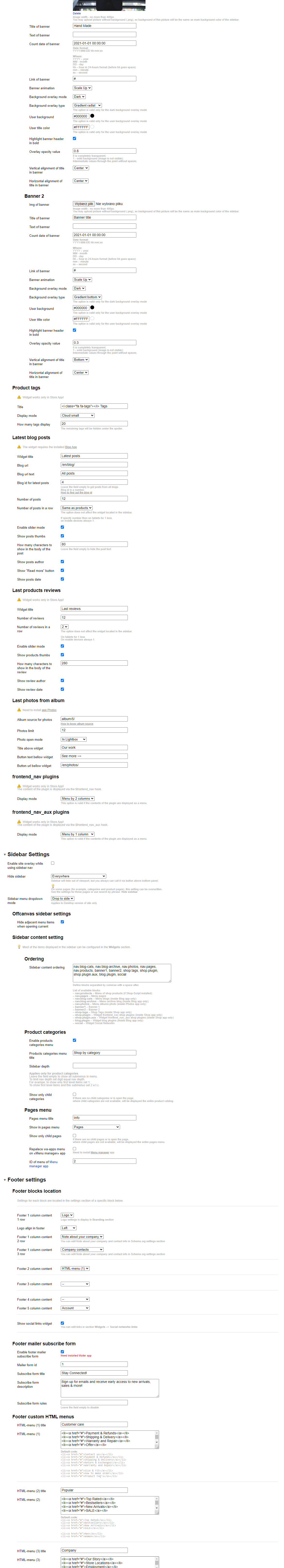 Zrzut 3 ekranu ustawień 'Hand Made'