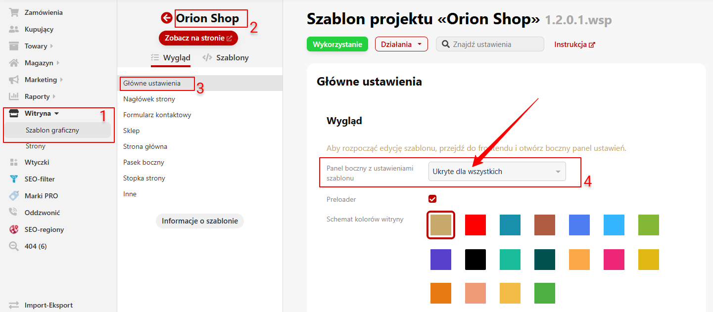 Konfiguracja szablonu (orion shop)