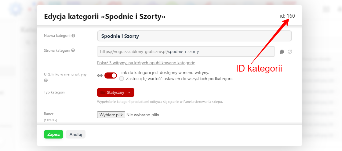 ID kategorii w ustawieniach