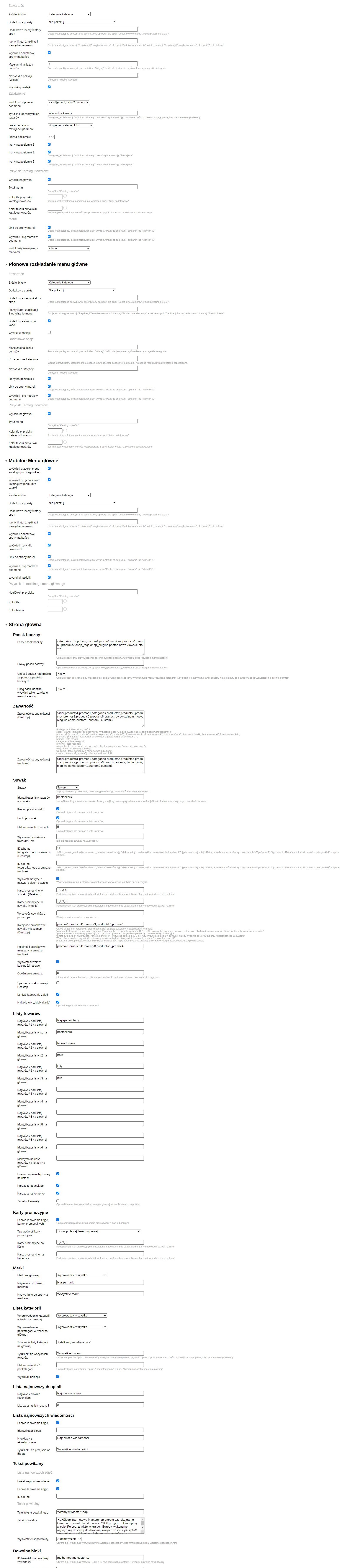 Zrzut 2 ekranu ustawień 'Mastershop'
