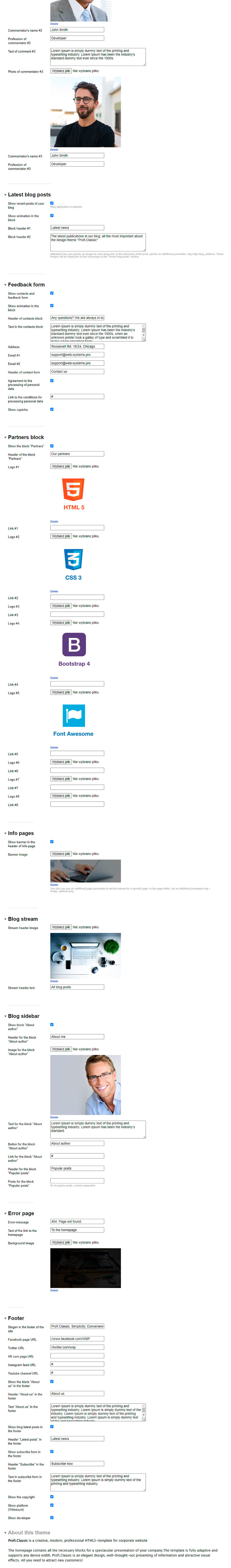 Zrzut 3 ekranu ustawień 'PROFI:Classic'