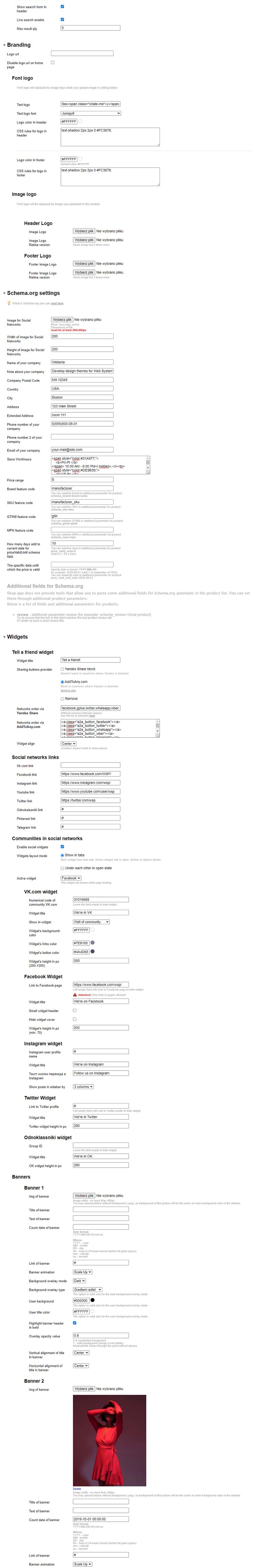 Zrzut 2 ekranu ustawień 'Sexy'