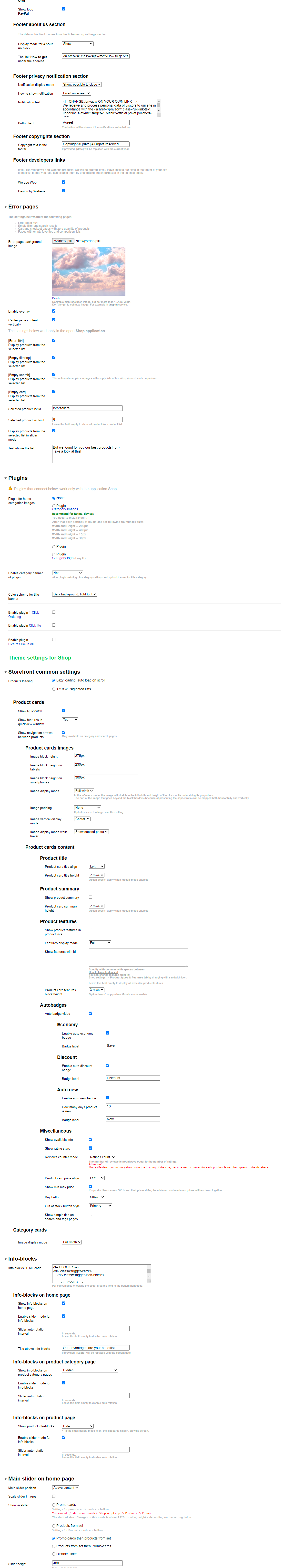 Zrzut 4 ekranu ustawień 'Special'