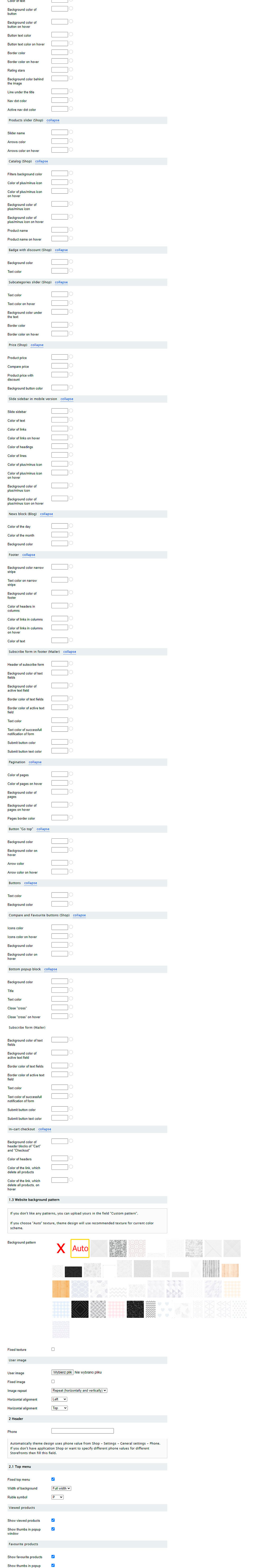 Zrzut 2 ekranu ustawień 'Yourshop'