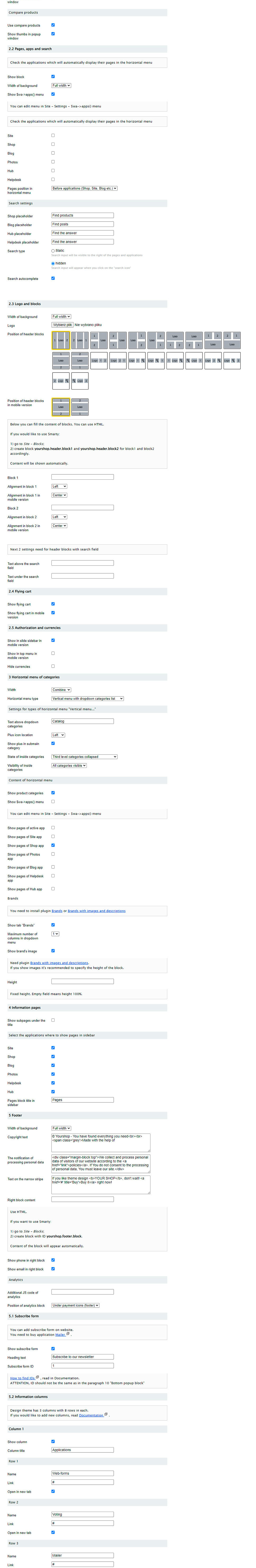Zrzut 3 ekranu ustawień 'Yourshop'