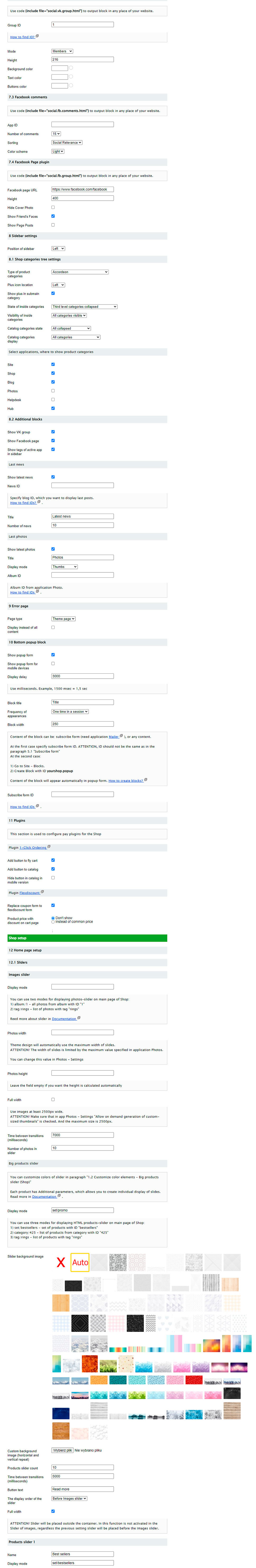 Zrzut 5 ekranu ustawień 'Yourshop'