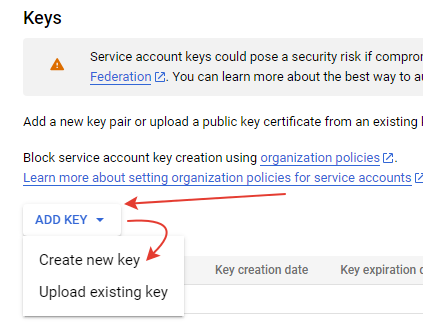 ADD KEY i Create new key