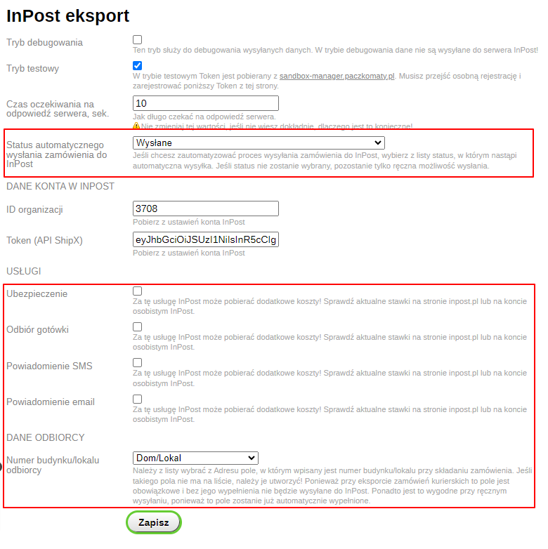 Instrikcja dla wtyczki InPost eksport