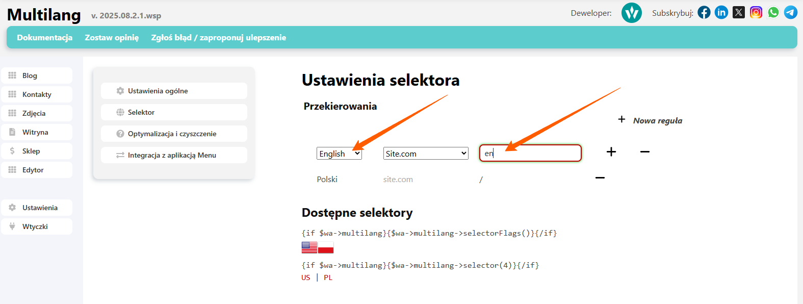 Ustawianie języka względem osiedla
