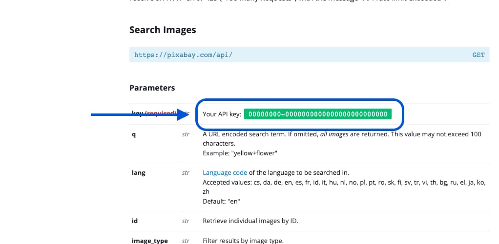 API klucz (Pixabay)