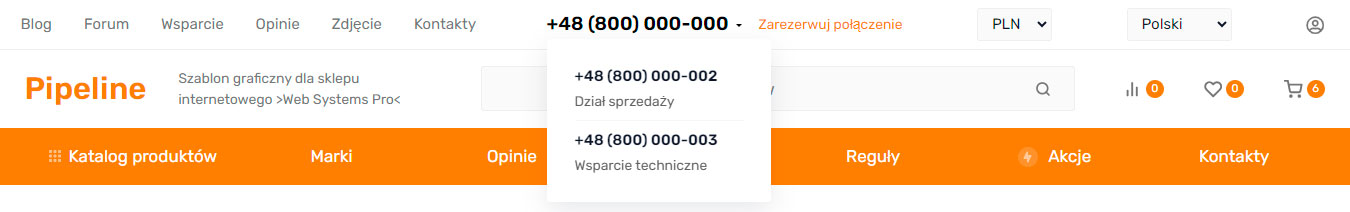 Szczegółowe menu dla telefonu (Pipeline)