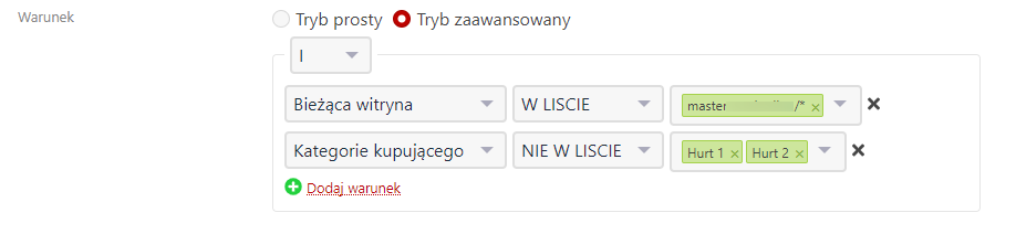 Warunki wyświetlania w trybie zaawansowanym