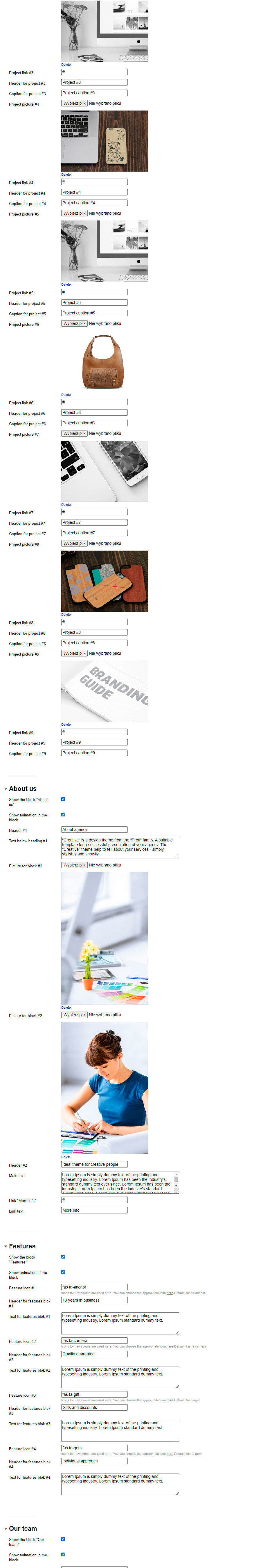 Zrzut 2 ekranu ustawień 'PROFI:Creative'
