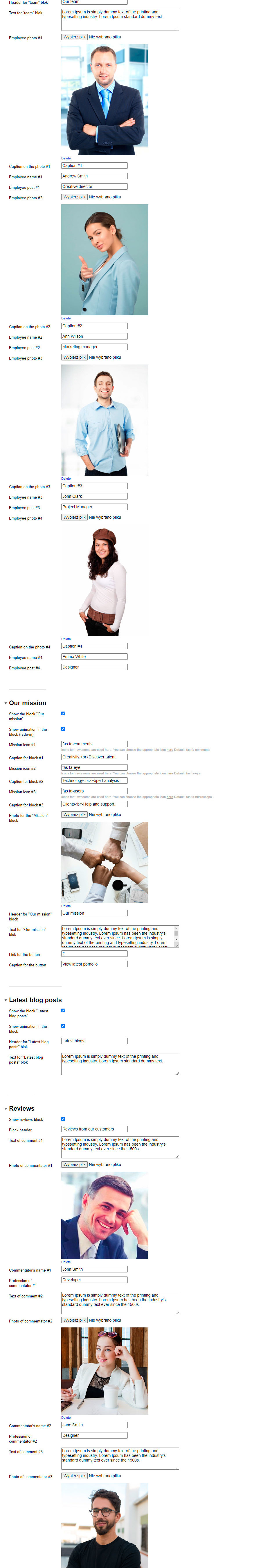 Zrzut 3 ekranu ustawień 'PROFI:Creative'