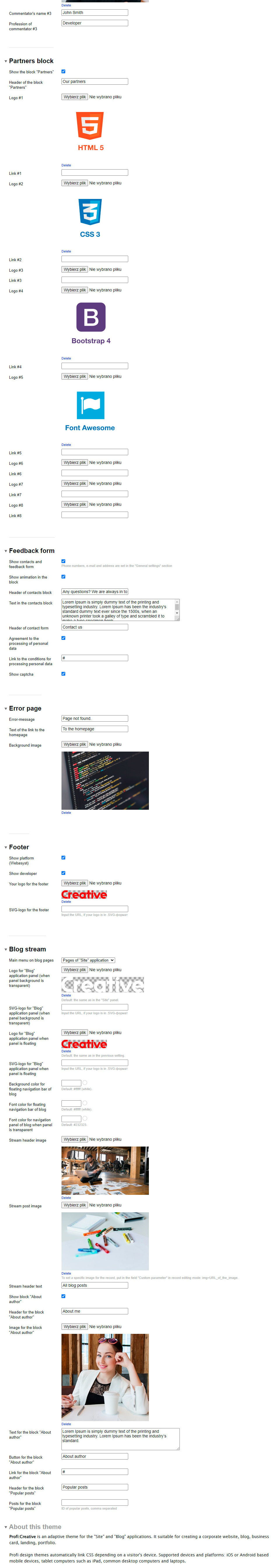 Zrzut 4 ekranu ustawień 'PROFI:Creative'