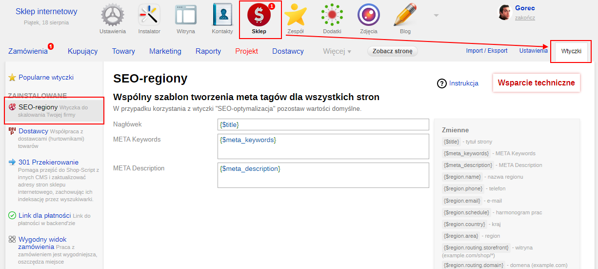 Ogólne ustawienia wtyczki SEO-regiony