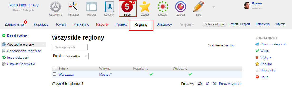 Lista regionów wtyczki SEO-regiony