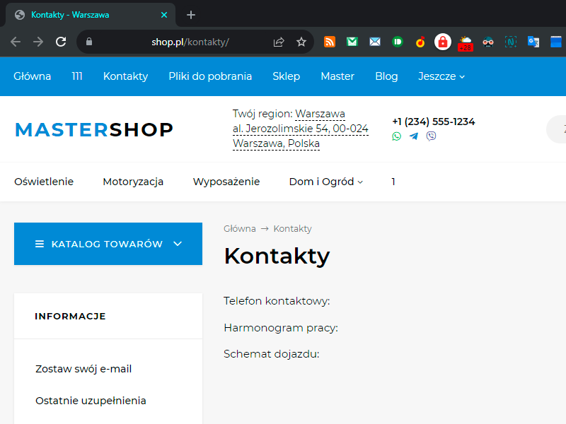 Zawartość strony kontaktów pusta (SEO-regiony)