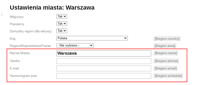 Ustawienia regionu wtyczki SEO-regiony