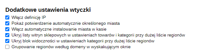 Dodatkowe pola wyboru (SEO-regiony)