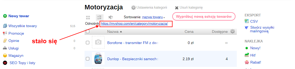 Przykład z włączonym tym polem wyboru (SEO-regiony)