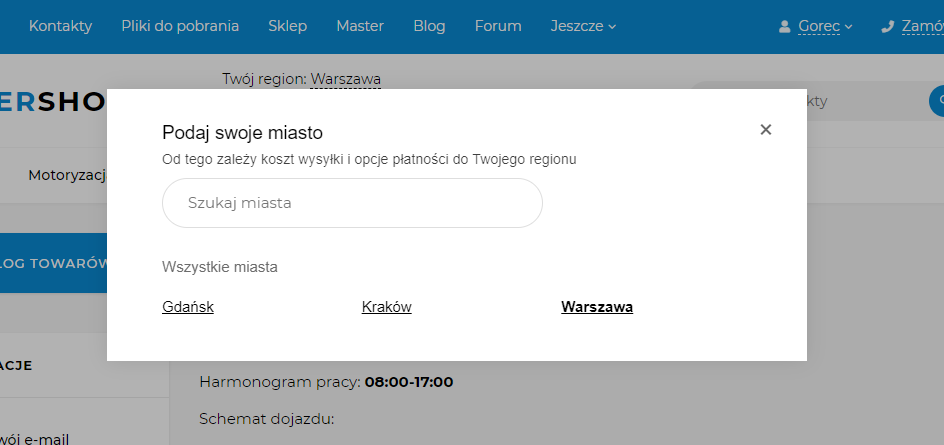 Wyskakujące okienko wyboru regionów (SEO-regiony)