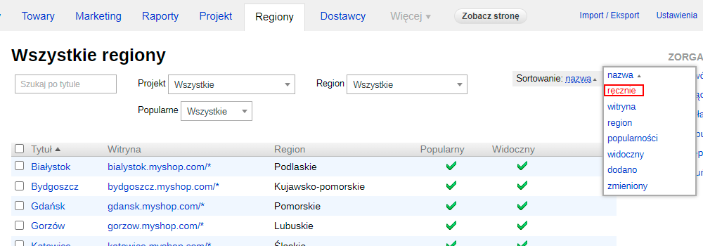 Lista wszystkich regionów (SEO-regiony)