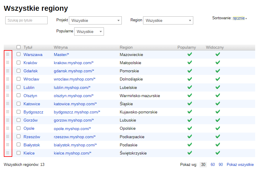 Przenieść region w inne miejsce na liście (SEO-regiony)