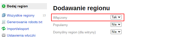 Włączenie regionu (SEO-regiony)