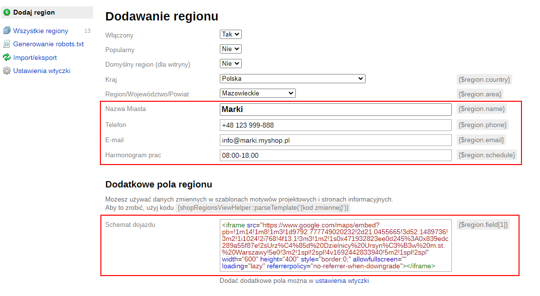 Nazwa miasta (SEO-regiony)