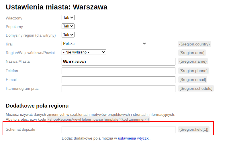 Zmienna pola wtyczki SEO-regiony