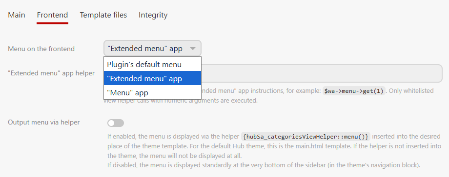 Menu na frontendzie