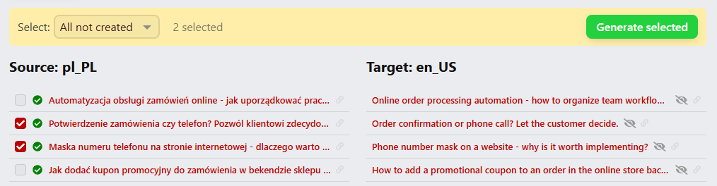 Wyświetlanie wpisów podstawowej i docelowej lokalizacji