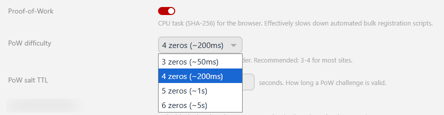 Ustawienia zadania obliczeniowego (Proof-of-Work)
