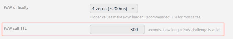 Ustawienia czasu życia soli PoW