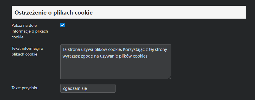Ustawienia stopki - Informacja o plikach cookie (24Market)