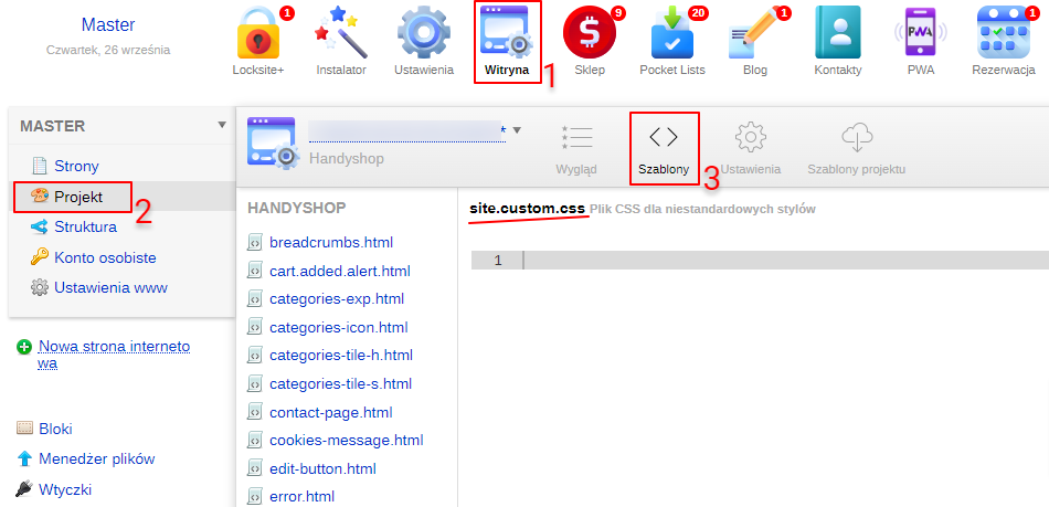 Edycja pliku CSS w ustawieniach (Handyshop)