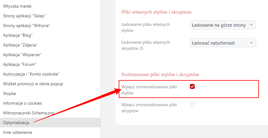 Wyłączenie zminimalizowanego pliku CSS (Handyshop)