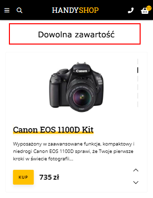 Dowolną zawartość w nagłówku pod nawigacją w wersji mobilnej (Handyshop)