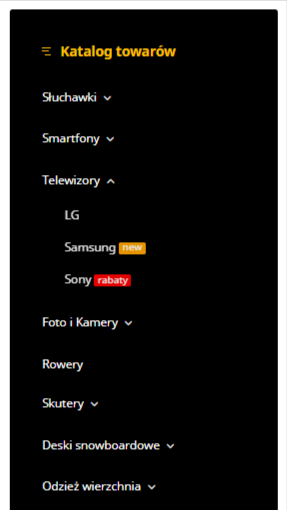 Pionowe menu rozkładanie (Handyshop)