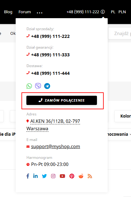 Przycisk Zamów połączenie (Handyshop)