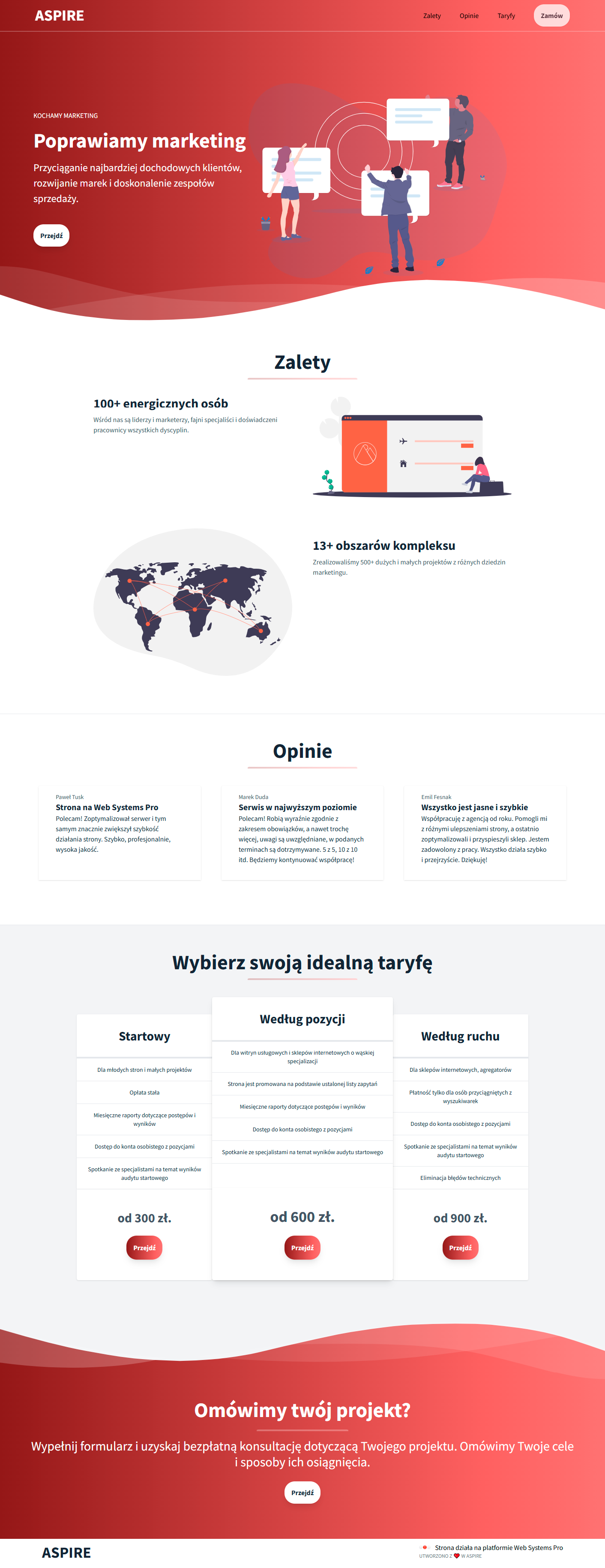 Strona www szablonu graficznego 'ASPIRE Landing Page'