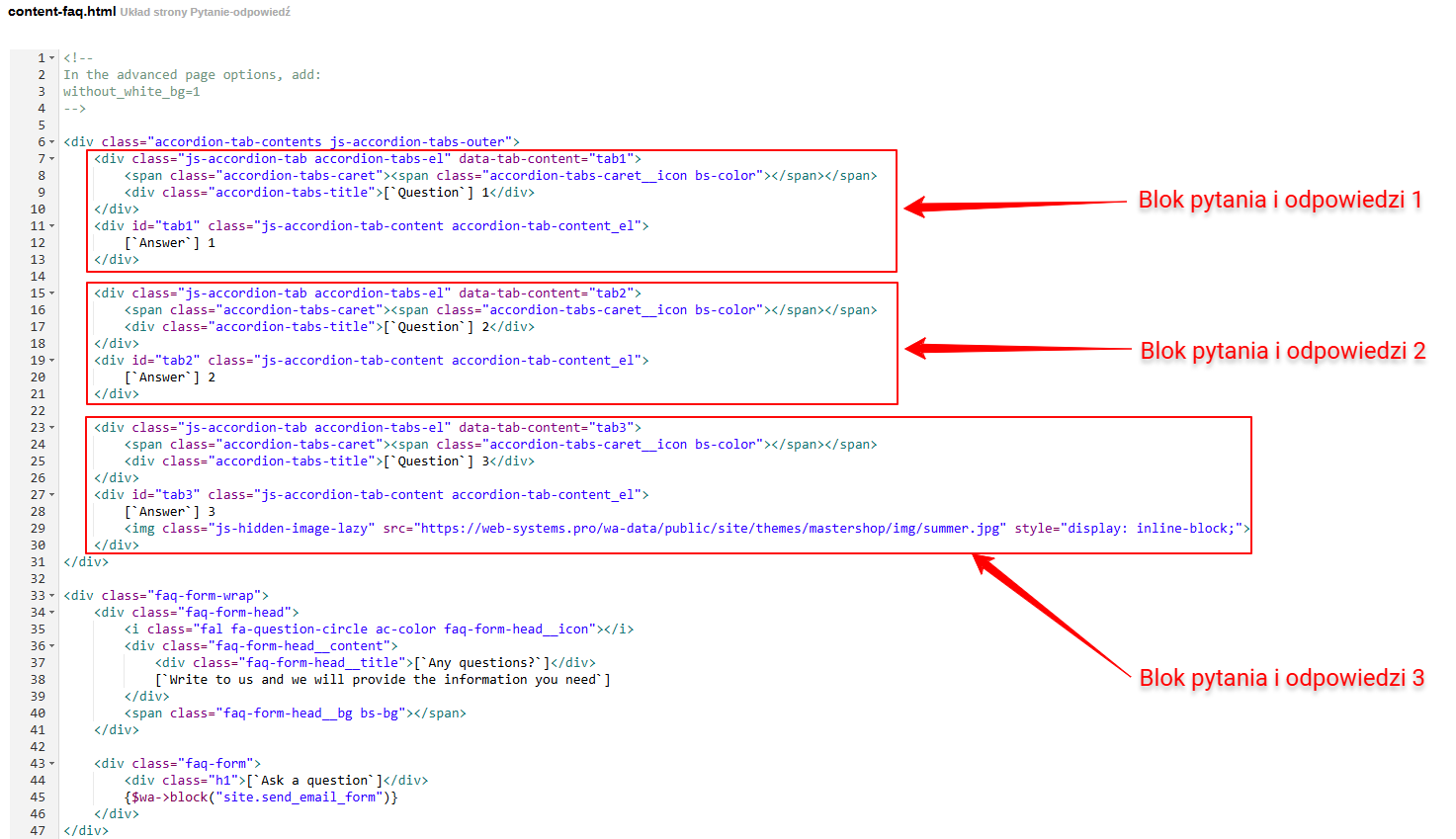 Kod z szablonu content-faq.html (Mastershop)