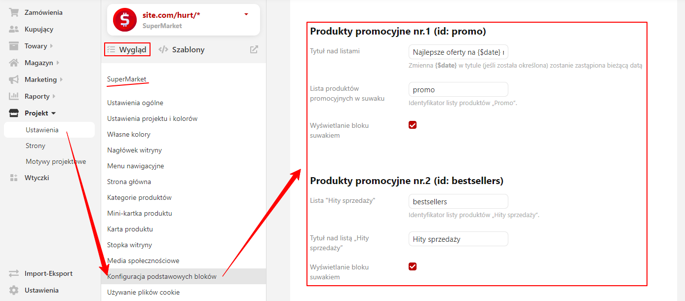 Konfiguracja bloku Produkty promocyjne (SuperMarket)