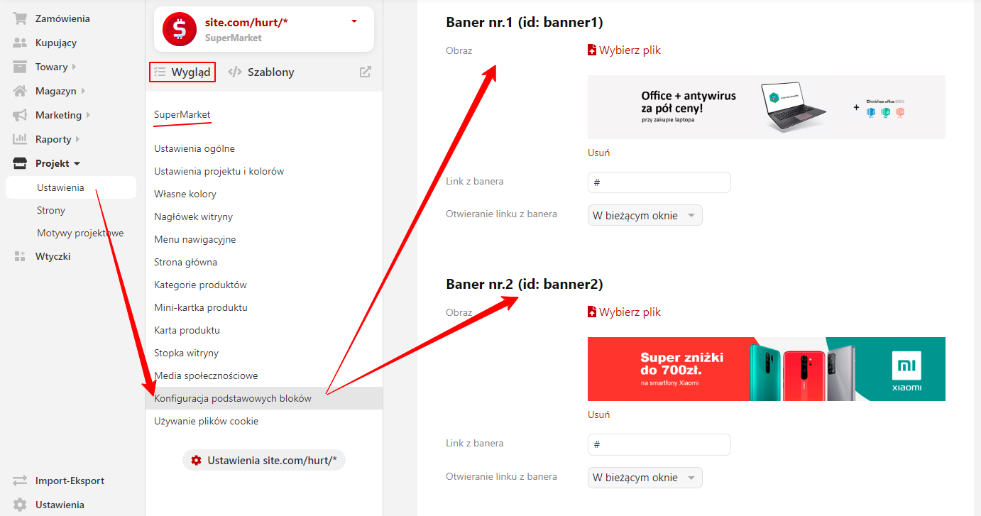 Przesyłanie i konfigurowanie banerów (SuperMarket)