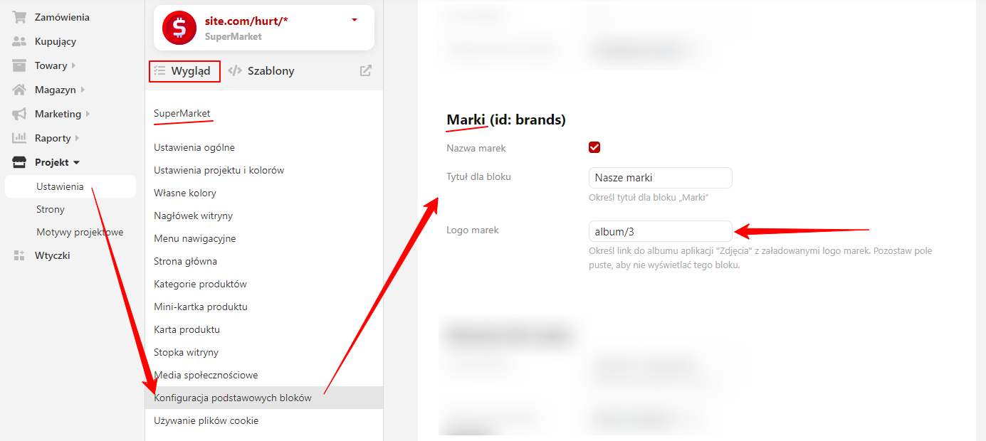 Ustawienie bloku marek (SuperMarket)