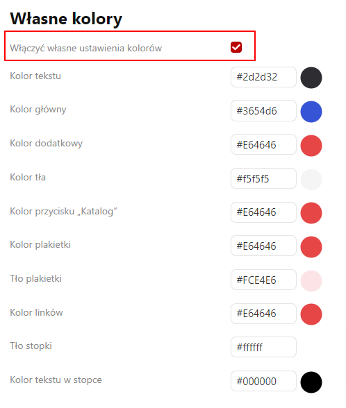 Personalny wybór kolorów elementów szablonu SuperMarket