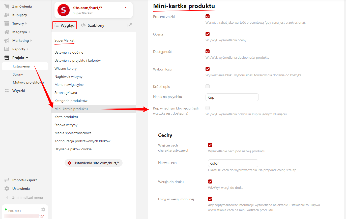 Ustawienia „Mini-kartki produktu” (SuperMarket)